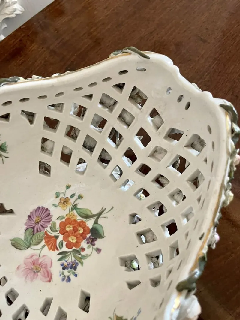 Hot Pamono Antique 19th Century Meissen Work Basket Dish, 1880s