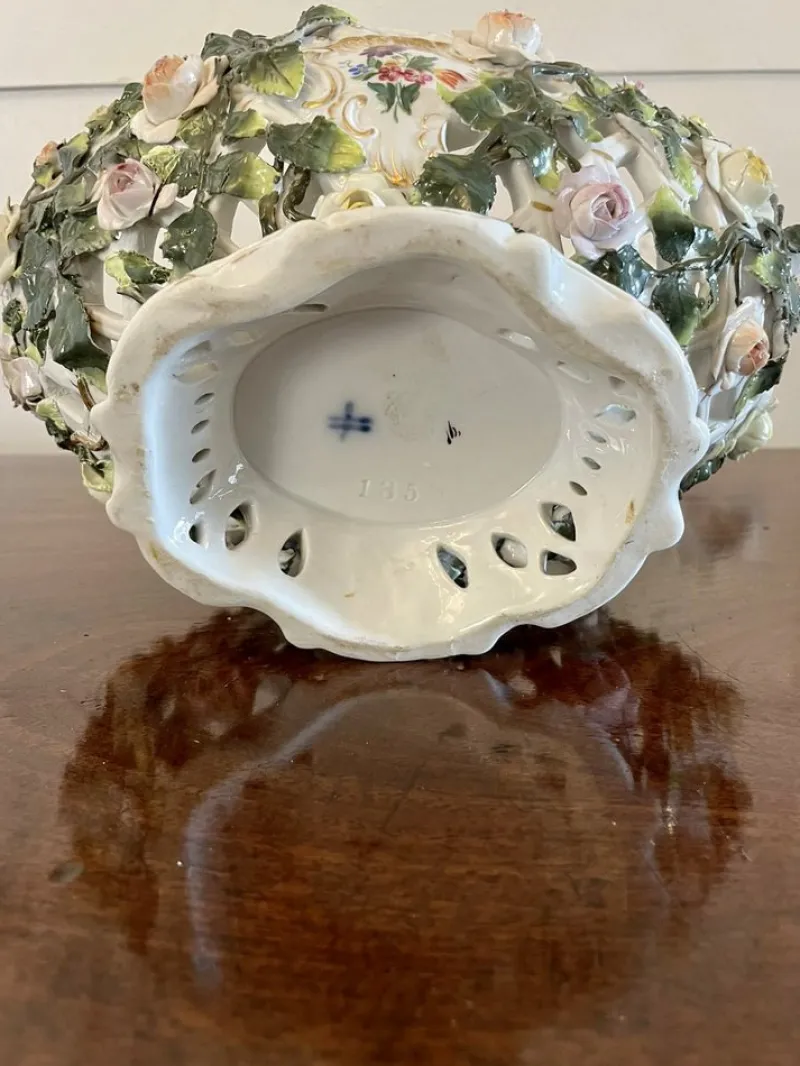 Hot Pamono Antique 19th Century Meissen Work Basket Dish, 1880s