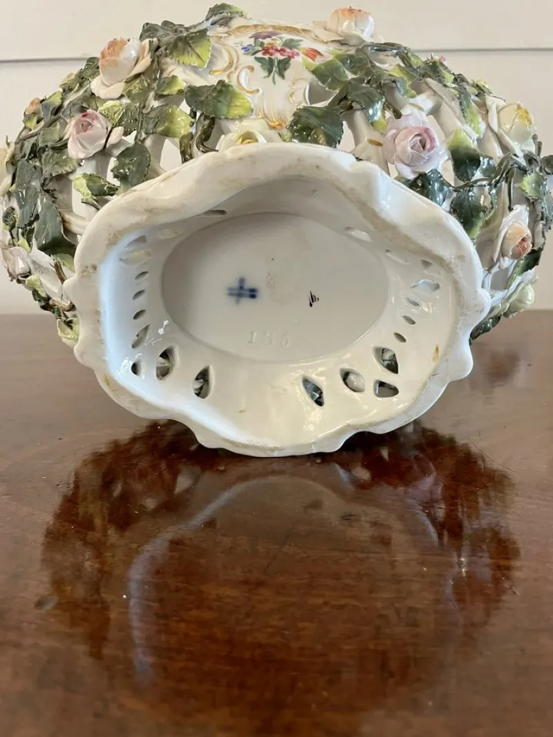 Hot Pamono Antique 19th Century Meissen Work Basket Dish, 1880s
