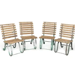 Pamono Antique 19th Century Victorian Wrought Iron & Wood Garden Seats, 1890, Set of 4> Garden Seating