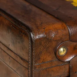 Pamono Antique 19th Century Victorian Leather Suitcase with Painted Crest, 1850s><noscript><img width=