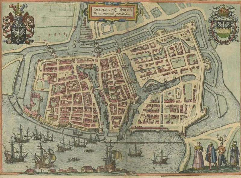 Pamono Antique Town Plan of Emden in Germany by Braun & Hogenberg, 1597> Wall Decor