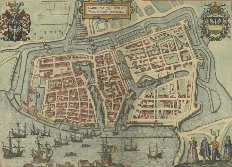 Pamono Antique Town Plan of Emden in Germany by Braun & Hogenberg, 1597> Wall Decor