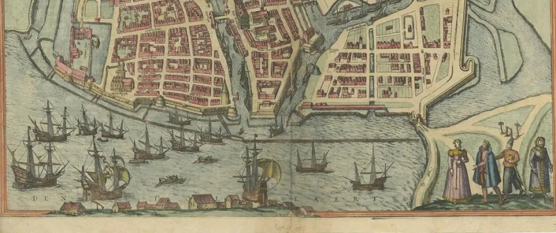 Pamono Antique Town Plan of Emden in Germany by Braun & Hogenberg, 1597> Wall Decor