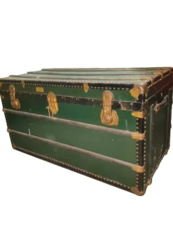 Sale Pamono Antique Trunk with Brass and Metal Inserts, 1960s