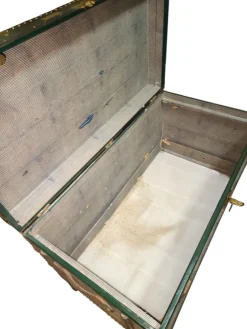 Sale Pamono Antique Trunk with Brass and Metal Inserts, 1960s