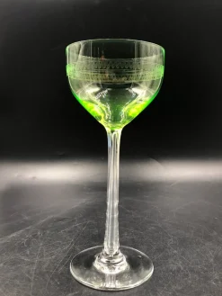 Pamono Antique Vaseline Uranium Glass Dome Wine Glasses, 1890s, Set of 5> Glassware