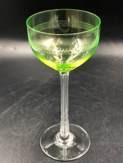 Pamono Antique Vaseline Uranium Glass Dome Wine Glasses, 1890s, Set of 5><noscript><img width=