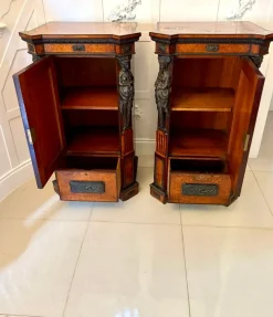 Sale Pamono Antique Victorian Amboyna and Carved Ebony Pedestals, 1850, Set of 2