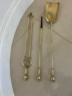 Clearance Pamono Antique Victorian Brass Fire Irons, 1860s, Set of 3