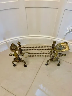 Hot Pamono Antique Victorian Brass Fire Irons and Dog, 1860