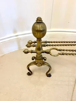 Hot Pamono Antique Victorian Brass Fire Irons and Dog, 1860