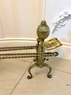 Hot Pamono Antique Victorian Brass Fire Irons and Dog, 1860