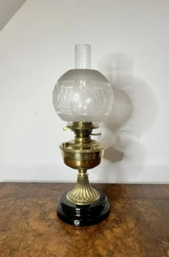Pamono Antique Victorian Brass Oil Lamp, 1880s> Candleholders