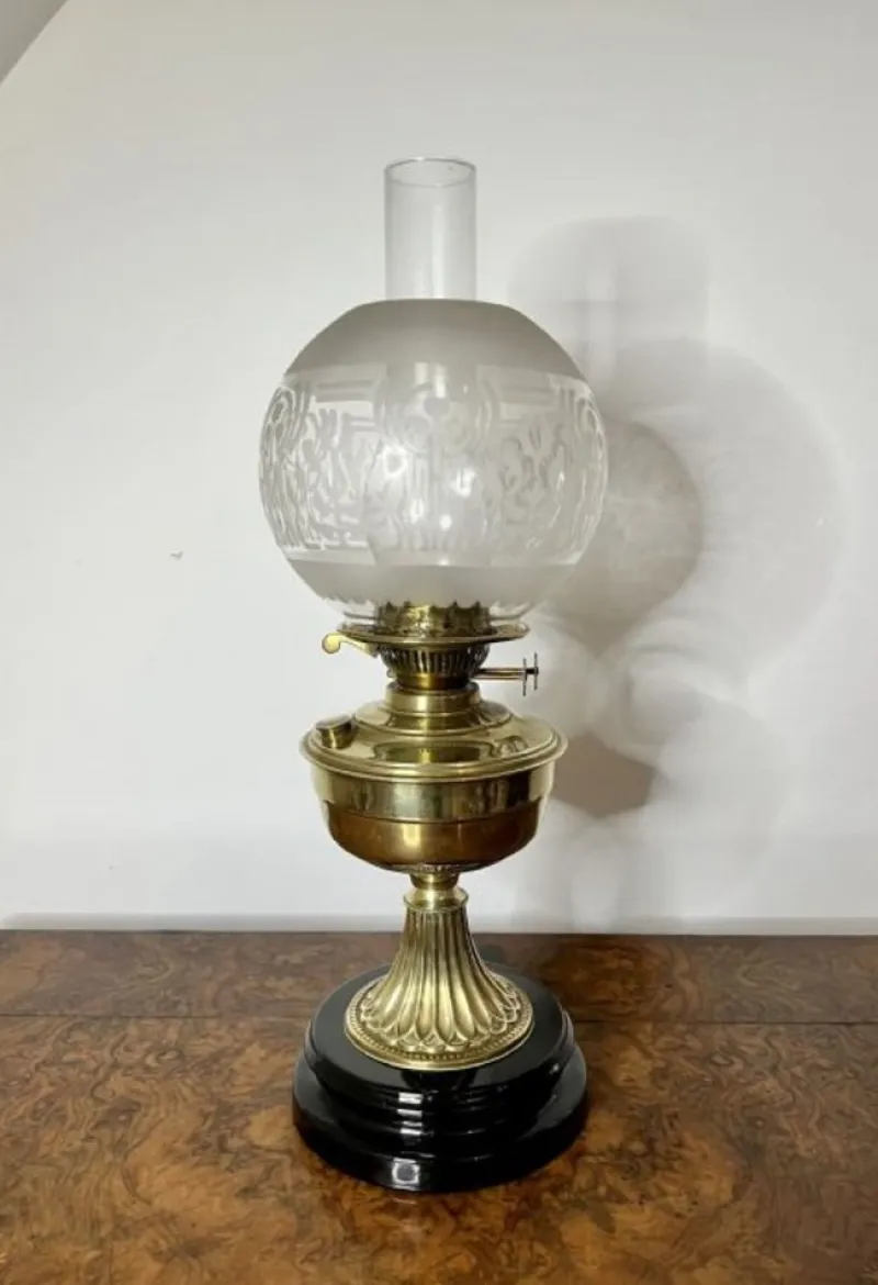Pamono Antique Victorian Brass Oil Lamp, 1880s> Candleholders