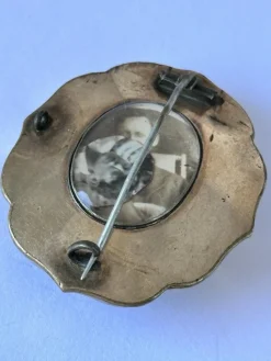 Pamono Antique Victorian Bulls Eye Agate Pinchbeck Mourning Brooch><noscript><img width=