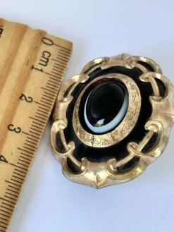 Pamono Antique Victorian Bulls Eye Agate Pinchbeck Mourning Brooch><noscript><img width=