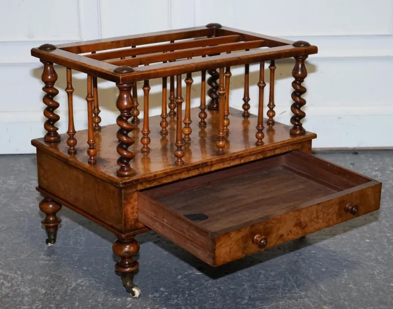 Pamono Antique Victorian Burr Walnut Magazine Rack, 1860> Magazine Racks