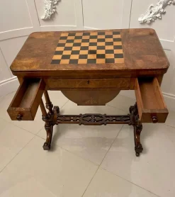 Pamono Antique Victorian Burr Walnut Inlaid Games Table> Game Tables