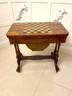 Pamono Antique Victorian Burr Walnut Inlaid Games Table><noscript><img width=