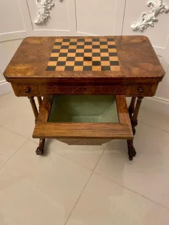 Pamono Antique Victorian Burr Walnut Inlaid Games Table><noscript><img width=