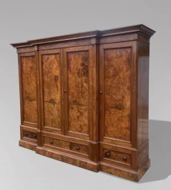 Pamono Antique Victorian Burr Walnut Breakfront Wardrobe, 1860s><noscript><img width=