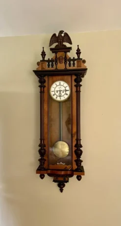 Pamono Antique Victorian Carved Walnut Vienna Wall Clock, 1880s><noscript><img width=
