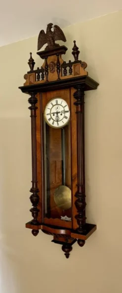 Pamono Antique Victorian Carved Walnut Vienna Wall Clock, 1880s><noscript><img width=