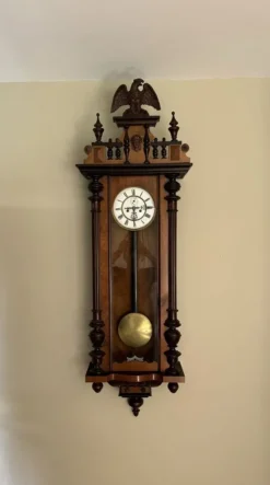 Pamono Antique Victorian Carved Walnut Vienna Wall Clock, 1880s><noscript><img width=