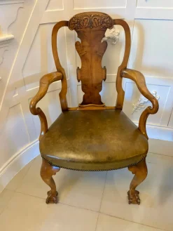 Pamono Antique Victorian Carved Walnut Desk Chairs, 1880s, Set of 2><noscript><img width=