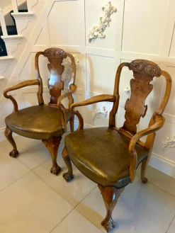 Pamono Antique Victorian Carved Walnut Desk Chairs, 1880s, Set of 2><noscript><img width=