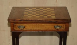 Pamono Antique Victorian Chessboard Game Table in Walnut Satinwood and Hardwood><noscript><img width=
