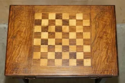 Pamono Antique Victorian Chessboard Game Table in Walnut Satinwood and Hardwood><noscript><img width=