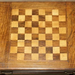 Pamono Antique Victorian Chessboard Game Table in Walnut Satinwood and Hardwood><noscript><img width=