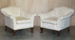 Pamono Antique Victorian Chinoiserie Upholstery Sofa & Armchair Suite with Claw & Ball Feet, Set of 3> Living Room Sets