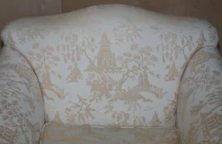 Pamono Antique Victorian Chinoiserie Upholstery Sofa & Armchair Suite with Claw & Ball Feet, Set of 3><noscript><img width=