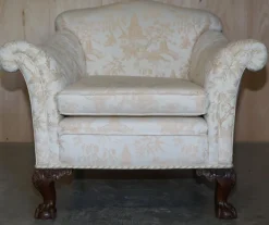 Pamono Antique Victorian Chinoiserie Upholstery Sofa & Armchair Suite with Claw & Ball Feet, Set of 3><noscript><img width=