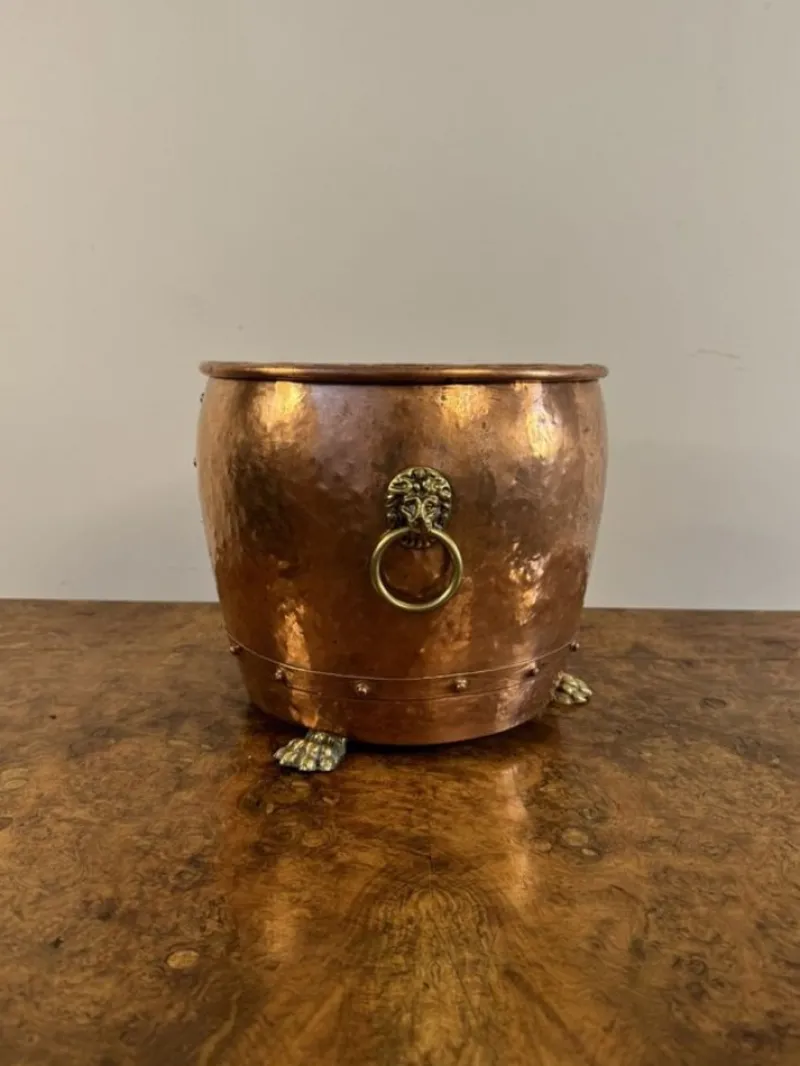Pamono Antique Victorian Copper and Brass Jardiniere, 1850> Planters And Jardiniere