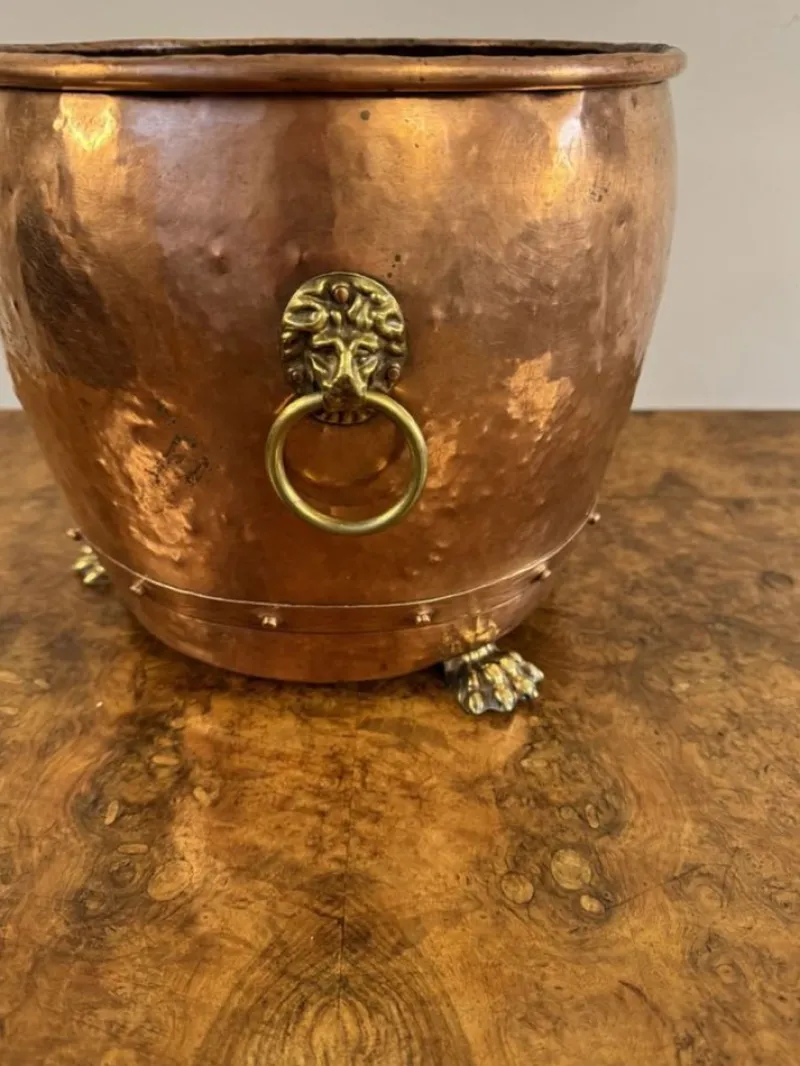 Pamono Antique Victorian Copper and Brass Jardiniere, 1850> Planters And Jardiniere