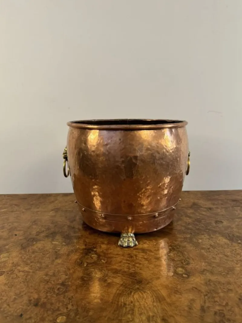 Pamono Antique Victorian Copper and Brass Jardiniere, 1850> Planters And Jardiniere