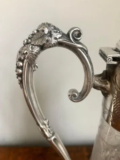 Pamono Antique Victorian Etched Glass and Silver Plated Claret Jug><noscript><img width=