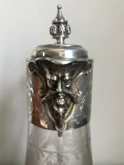 Pamono Antique Victorian Etched Glass and Silver Plated Claret Jug><noscript><img width=