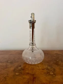 New Pamono Antique Victorian Etched Glass Silver Plate Claret Jug, 1860