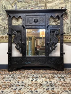Pamono Antique Victorian Hall Wall Rack with Mirror> Racks, Hooks & Valets