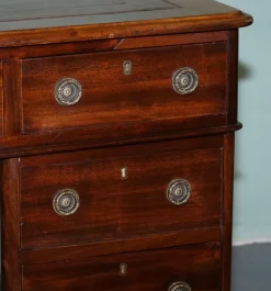 Pamono Antique Victorian Hardwood Pedestal Desk with Tooled Leather Top><noscript><img width=