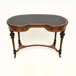 Pamono Antique Victorian Kidney Shaped Desk in Burr Walnut with Leather Top, 1860