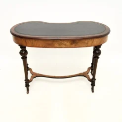 Pamono Antique Victorian Kidney Shaped Desk in Burr Walnut with Leather Top, 1860