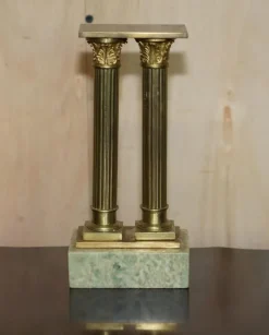 New Pamono Antique Victorian Marble & Brass Roman Grand Tour Statue Columns Pillars, Set of 2