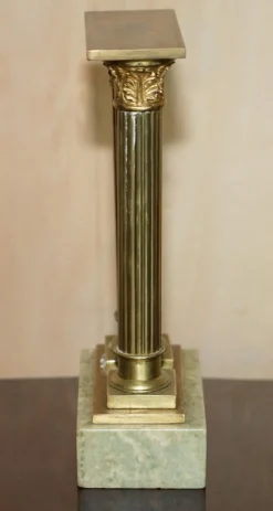 New Pamono Antique Victorian Marble & Brass Roman Grand Tour Statue Columns Pillars, Set of 2