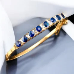 Pamono Antique Victorian Natural Blue Sapphire and Diamonds Bracelet, 1880><noscript><img width=